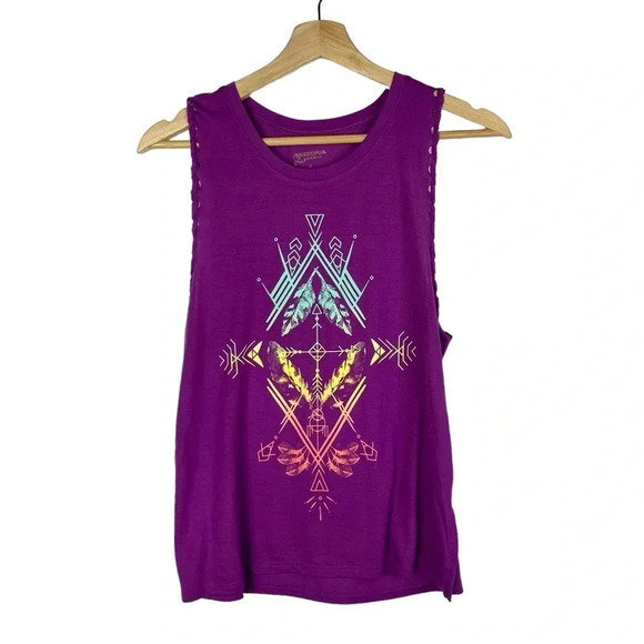 Arizona Purple Arrow & Feather Tribal Print Muscle Tank Top S - Picture 1 of 3